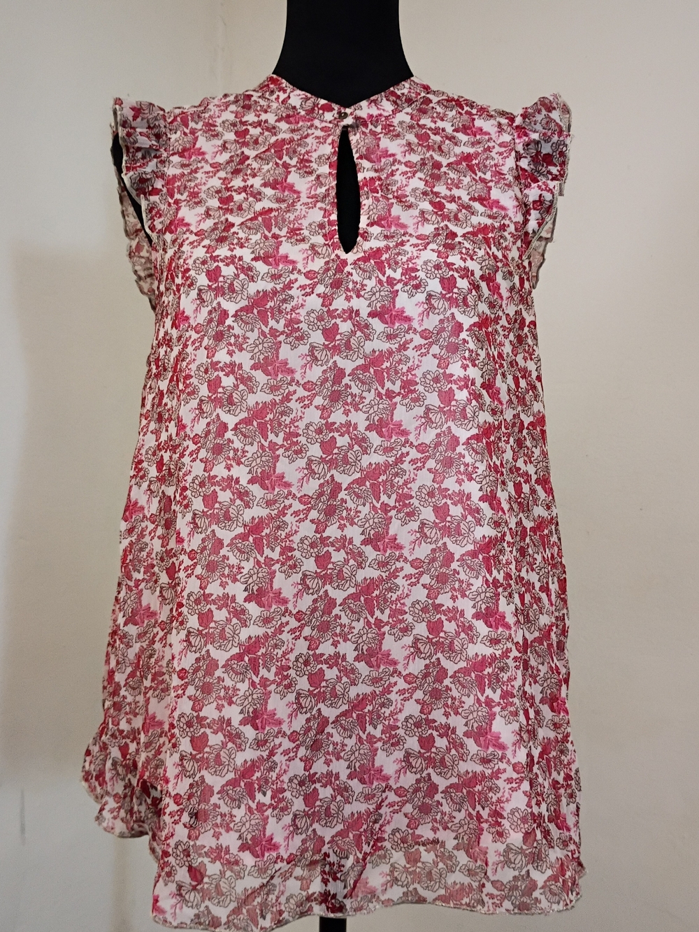 Lucky Brand Floral Keyhole Blouse in Pink & White Size Medium Like New